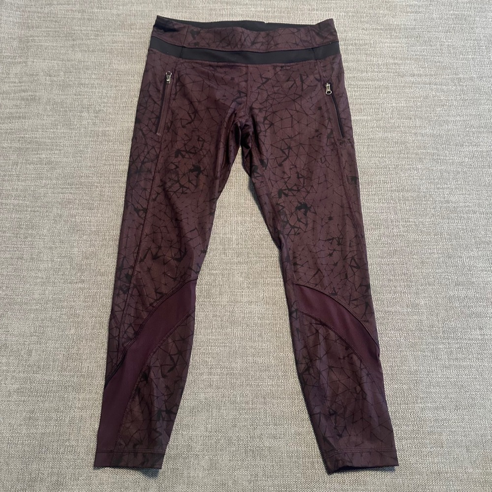 Lululemon Leggings Womens 8 Plum Black Geometric Mesh Zipper Pocket